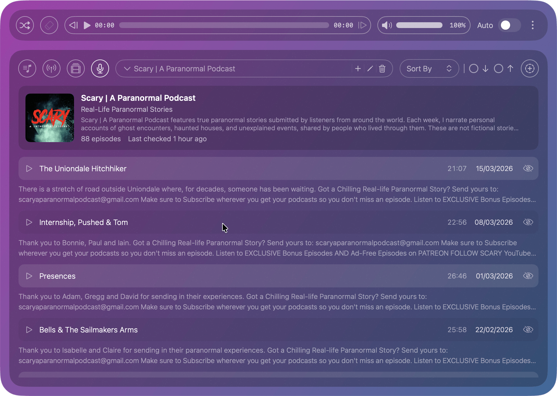 Podcast Panel screenshot